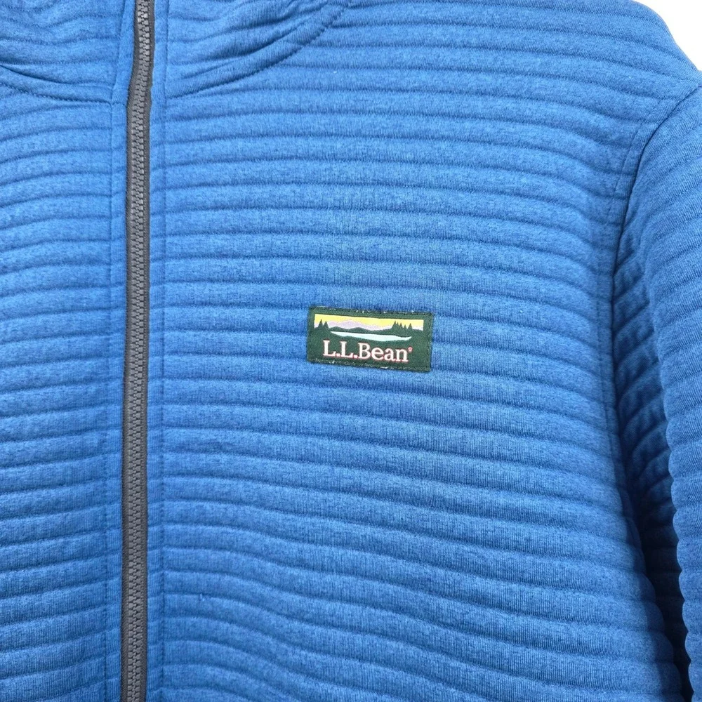 LL BEAN RIBBED 1/4 ZIP HOODIE SWEATSHIRT MENS MEDIUM SLIGHTLY FITTED BLUE FLEECE